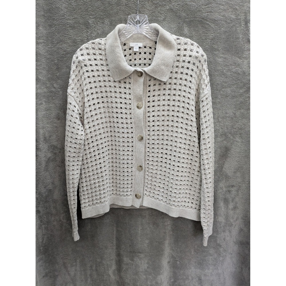 J. Jill Cream Open-Knit Button Front Cardigan